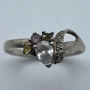 Sterling Garnet Silver Plated Women's Multicolor Three Gemstones Topaz Ring